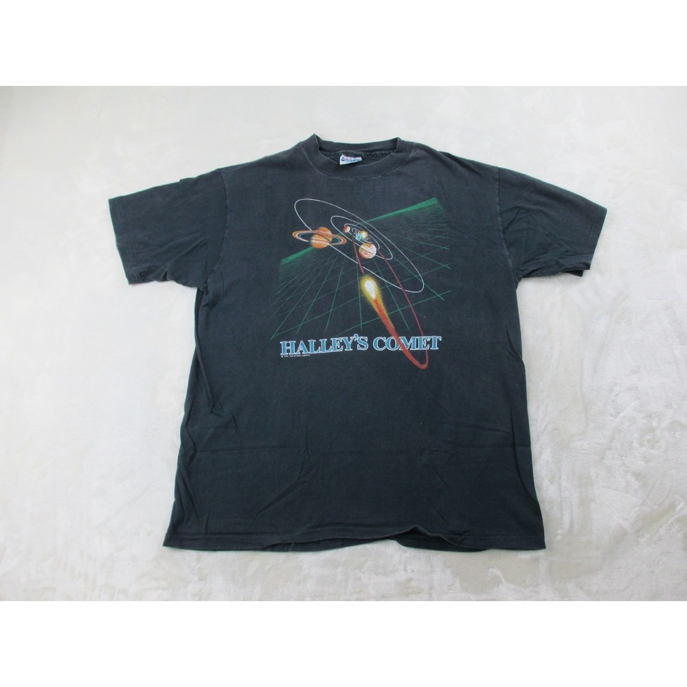 VINTAGE Halley's Comet Shirt Mens Extra Large Black Galaxy Space Stars 1985*